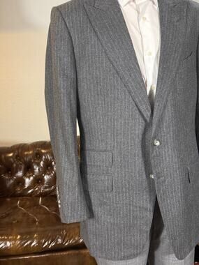 Tom Ford Gray Flannel Chalk Striped Peak Lapel Suit Jacket Blazer 54IT 44L US